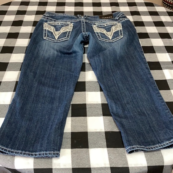 Vigoss The Dublin Capri Jeans 9/10 Stretch Embellished Double Pockets Metallic - Picture 13 of 13